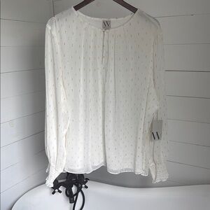 Worthington Cream Blouse with Mandarin Collar and Relaxed Fit